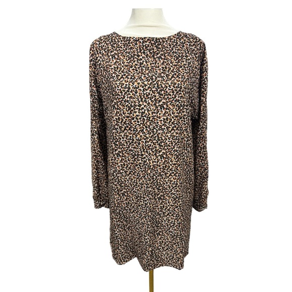 LOFT Animal Print Long Sleeve Shift Dress Womens Sz XS/S Mini - Picture 4 of 11